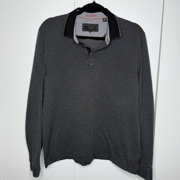 Ted Baker Other - Ted Baker grey and white textured Polo Long Sleeve Shirt size XL